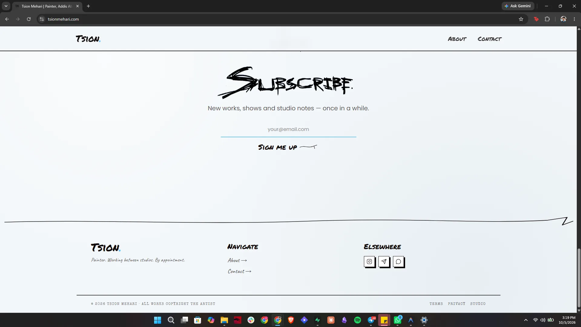 Tsion Mehari Artist Website — screen 2